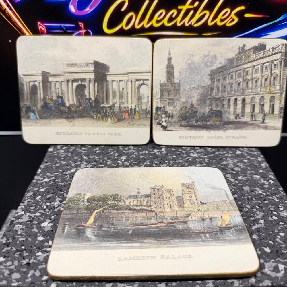 Vintage London Landmarks Coaster Set 3pc Somerset House Hyde Park Lambeth Palace